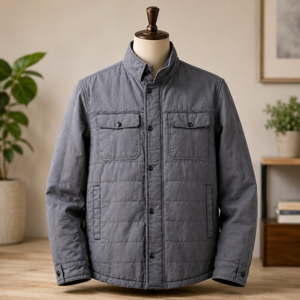 Apt 9 Quilted Field Jacket Mens XXL Gray Snap Front Mock Neck Utility Pockets